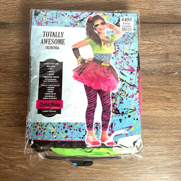 Totally Awesome 80s Costume For Girls Size L With Belt Dress Glove & Footless Ti - Picture 1 of 5